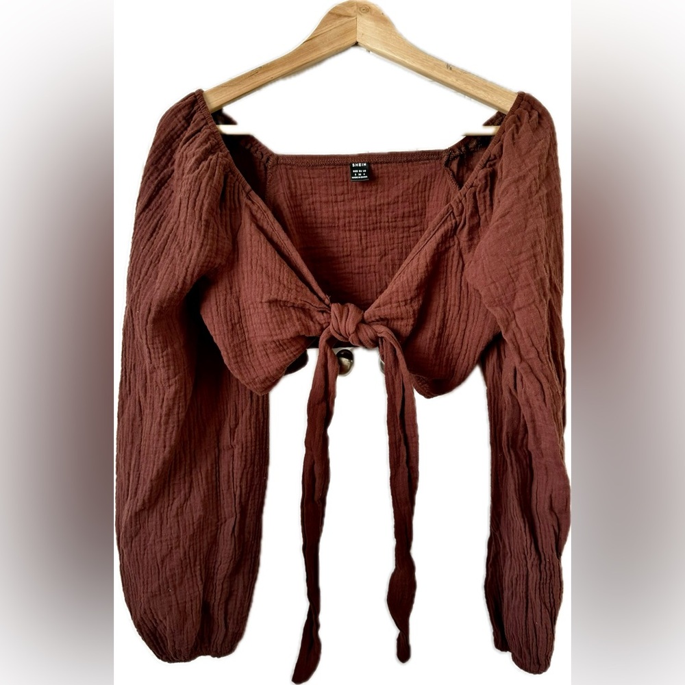 Shein Brown Tie-Front Top